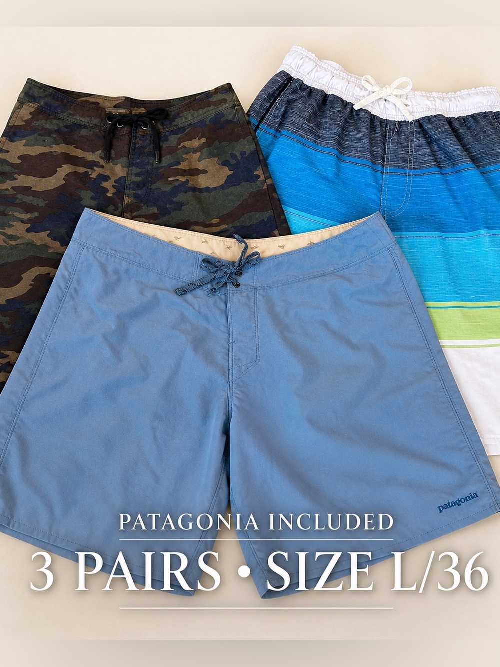 Men’s Shorts Bundle Size L 36 Patagonja Board Shorts Swim Trunks Lot of 3